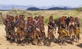 Group of Hamar women dance at bull jumping ceremony. Turmi, Omo Valley, Ethiopia.