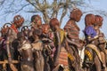 Group of Hamar women dance at bull jumping ceremony. Turmi, Omo Valley, Ethiopia.