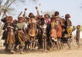 Group of Hamar women dance at bull jumping ceremony. Turmi, Omo Valley, Ethiopia.