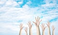 Group of hand raise up many people community service, International volunteer day and human rights day concept Royalty Free Stock Photo