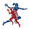 Group of Handball Players Female Mix Action Cartoon Sport Team Graphic Vector Royalty Free Stock Photo