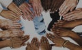 Group of hands assemble in aerial view Royalty Free Stock Photo