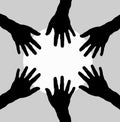 Group of hands in circle as teamwork