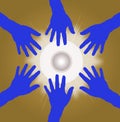 Group of hands in circle as teamwork