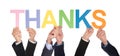 Group Of Hands Holding The Word Thanks Royalty Free Stock Photo