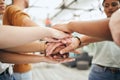 Group hands, motivation and team building trust mission for success, partnership deal and winner support together Royalty Free Stock Photo