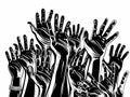 A Group Of Hands Reaching Out - A vector drawing represents open hands design