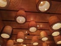 A group of hanging lights with shallow depth of field.