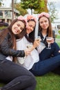 Group happines women with champagne at hen party