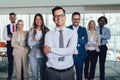 Group of happy business people and company staff in modern office, representig company. Royalty Free Stock Photo