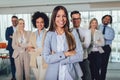 Happy business people and company staff in modern office, representig company.Selective focus Royalty Free Stock Photo