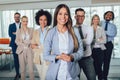 Happy business people and company staff in modern office, representig company.Selective focus Royalty Free Stock Photo