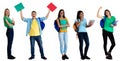 Group of 5 happy caucasian and latin american students Royalty Free Stock Photo