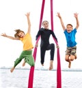 Group of happy cheerful sportive children jumping and dancing Royalty Free Stock Photo