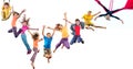 Group of happy cheerful sportive children jumping and dancing Royalty Free Stock Photo