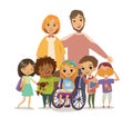 Group of Happy Childdren with books and Tutors. Caring for the disabled child concept. Learning and playing together. Handicapped Royalty Free Stock Photo