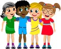 Group Happy Children Kid Hug Friends Isolated