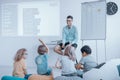 Group of happy children learn coding