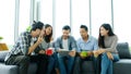 Group of happy creative team discussing while taking coffee break at office Royalty Free Stock Photo