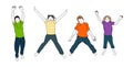 Group of happy cute kids jumping vector drawing. Royalty Free Stock Photo