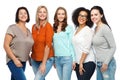 Group of happy different women in casual clothes