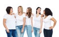 Group of happy different women in white t-shirts Royalty Free Stock Photo