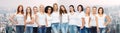 Group of happy different women in white t-shirts