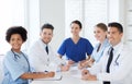 Group of happy doctors meeting at hospital office Royalty Free Stock Photo