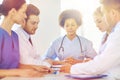 Group of happy doctors meeting at hospital office Royalty Free Stock Photo