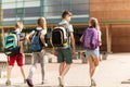 Group of happy elementary school students walking