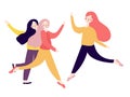 Group of happy excited young women jumping. bright playful color illustration fluid flat style. Royalty Free Stock Photo