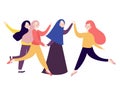 Group of happy excited young women jumping. bright playful color illustration fluid flat style.