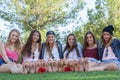 Group of happy fashion teenagers friends