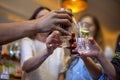 Group of happy friends drinking beer at brewery bar restaurant - Friendship concept with young people having fun together at cool Royalty Free Stock Photo