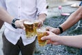 Group of happy friends drinking and toasting beer at bbq party asian person Royalty Free Stock Photo