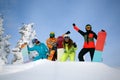 Group happy friends having fun at Sheregesh ski resort. Royalty Free Stock Photo