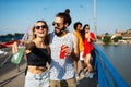 Group of happy friends people having fun together outdoors Royalty Free Stock Photo