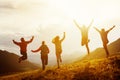 Group of happy friends run and jump Royalty Free Stock Photo