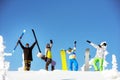 Group happy friends snowboard ski concept Royalty Free Stock Photo
