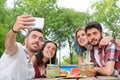 Group of happy friends taking a selfie and having fun in a park Royalty Free Stock Photo