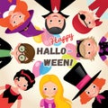 Group of happy funny children in a festive Halloween party