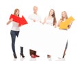 Group of happy and happy teenagers holding arrows Royalty Free Stock Photo