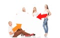 Group of happy and happy teenagers holding arrows Royalty Free Stock Photo