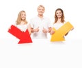 Group of happy and happy teenagers holding arrows Royalty Free Stock Photo