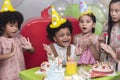 Group of happy and enjoy kids have fun celebrating her birthday with Multinational friend Kids birthday celebratiion party