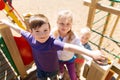 Group of happy kids on children playground Royalty Free Stock Photo