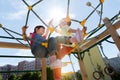 Group of happy kids on children playground Royalty Free Stock Photo