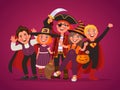 Group of happy kids dressed up for Halloween costumes. Trick or treat. Element for poster design