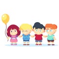 Group of happy kids holding hands. Friendship concept flat cartoon Vector Royalty Free Stock Photo