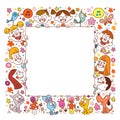 Group of happy kids and pets blank banner frame border Royalty Free Stock Photo